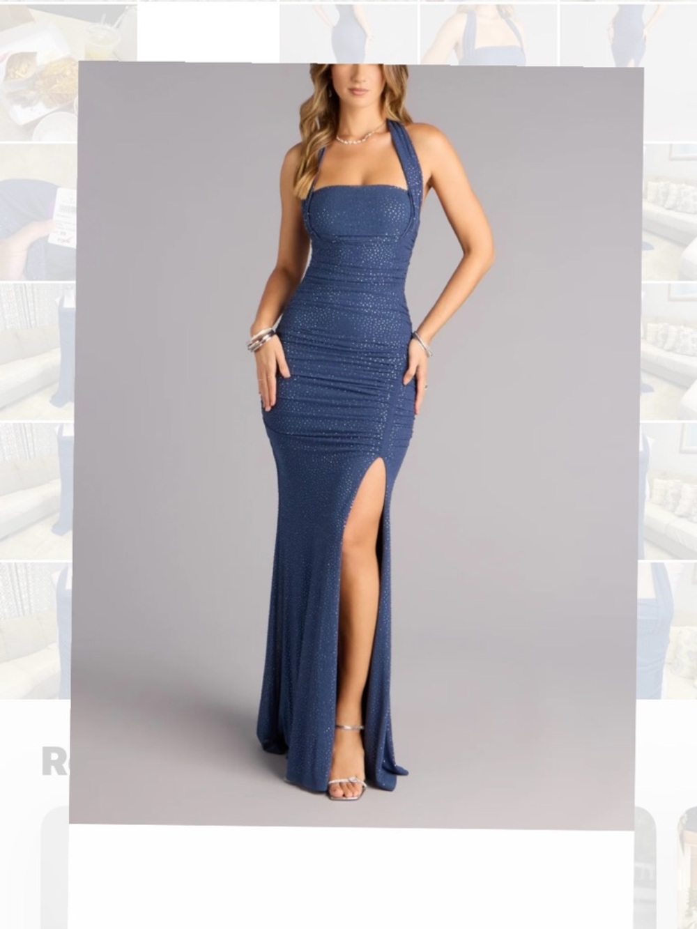 New Windsor Women XS Avalee Rhinestone Mesh Mermaid Formal Dress original $139